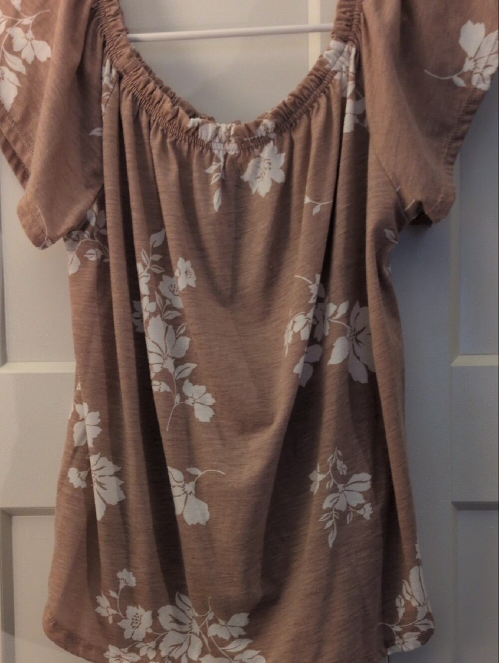 Cold Crush Taupe Floral Off-Shoulder Blouse with White Print - Picture 5 of 5